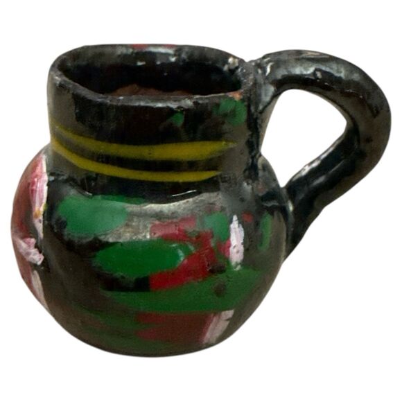 Vintage Mexican Mini Pottery Tea Set 9pc Hand Painted Leaf Tray Folk Art - Picture 12 of 15